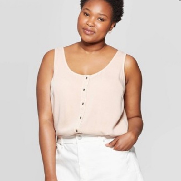 Universal Thread Tops - Universal Thread Scoop Neck Button Down Woven Tank